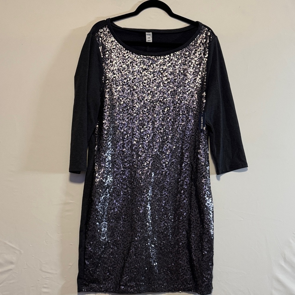 Old Navy Grey and Silver Sequin Long Sleeve Dress